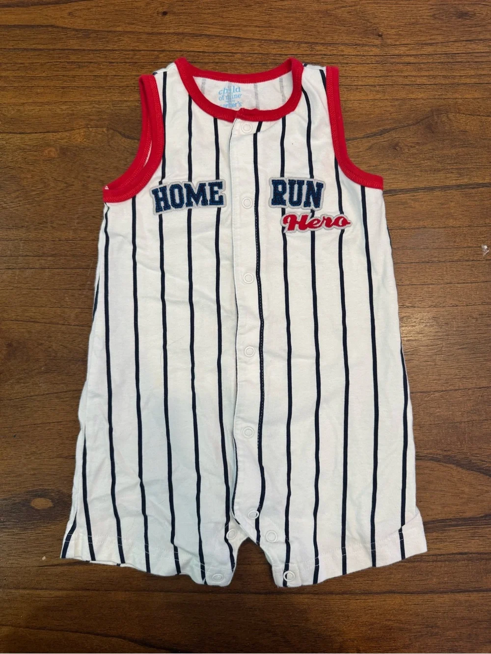 Carter's White Romper with Red Trim and Navy Stripes